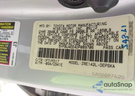 2013 Toyota Corolla S z USA, uszkodzony, nr VIN 5YFBU4EE4DP089706